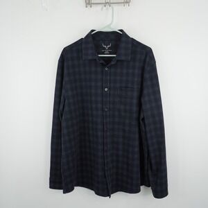 Age of Wisdom Button Up Shirt Mens XL Blue Plaid Long Sleeve Stretch Flannel